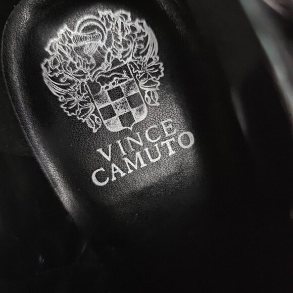 Vince Camuto Vayda Leather & Suede Buckle Black Bootie Heel Ankle Boot - Picture 9 of 13